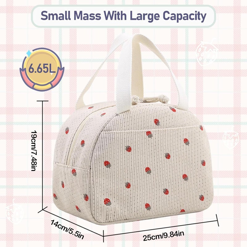 Baglemon Lunch Bag for Women Men Cute Corduroy Lunch Tote Bags Reusable Insulated Lunch Box Large Capacity Reusable Insulated Cooler for Work/Picnic/Travel - Image 3